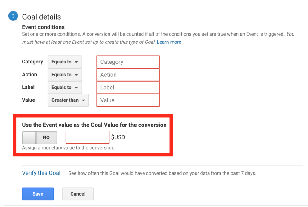 google analytics goal conversion value