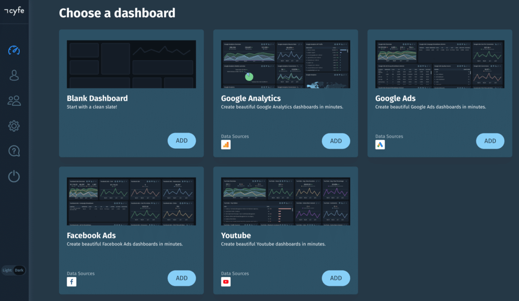 dashboard templates gallery dark mode