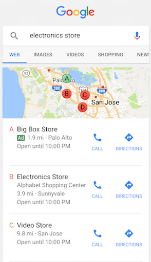 example of local search pack google result